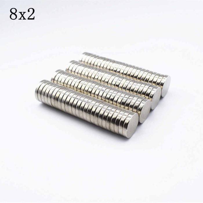 8x2 mm Neodym Scheibenmagnete N35, vernickelt