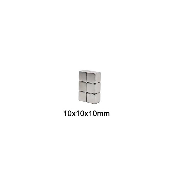 Aimant néodyme 10x10x10 mm N35, nickelé
