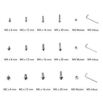 500-tlg Zylinderschrauben mit Innensechskant Schrauben mit Muttern Set,M3 M4 M5 Schrauben Set, Edelstahl Maschinenschrauben, Gewindeschrauben mit Muttern und Unterlegscheiben Set (945)