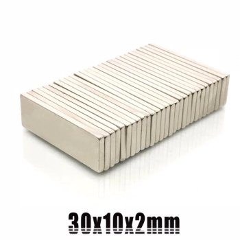 30x10x2 mm neodymium magnet N50, nickel-plated